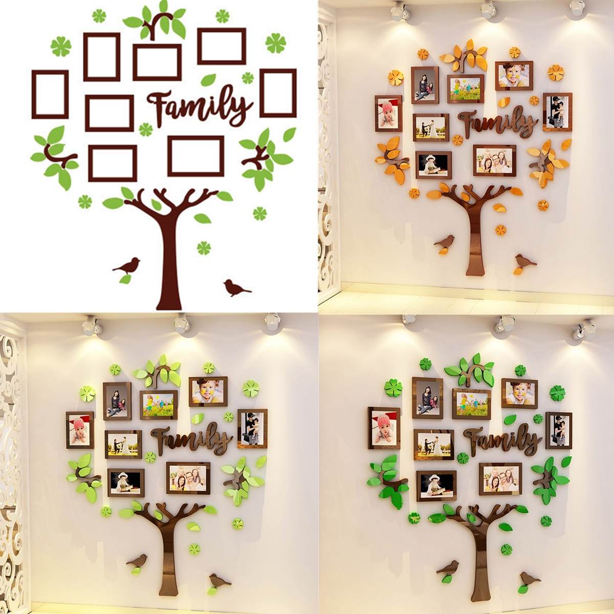 Billede foto ramme træ 3d akryl diy kunst væg plakat dekoration væg klistermærker s / m / l / xl størrelse boligindretning soveværelse stue