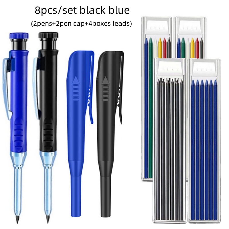 2.8mm Solid Carpenter Pencil with Pencil Cap and Built-in Sharpener for Deep Hole Mechanical Pencil scribing Marking Woodworking: black
