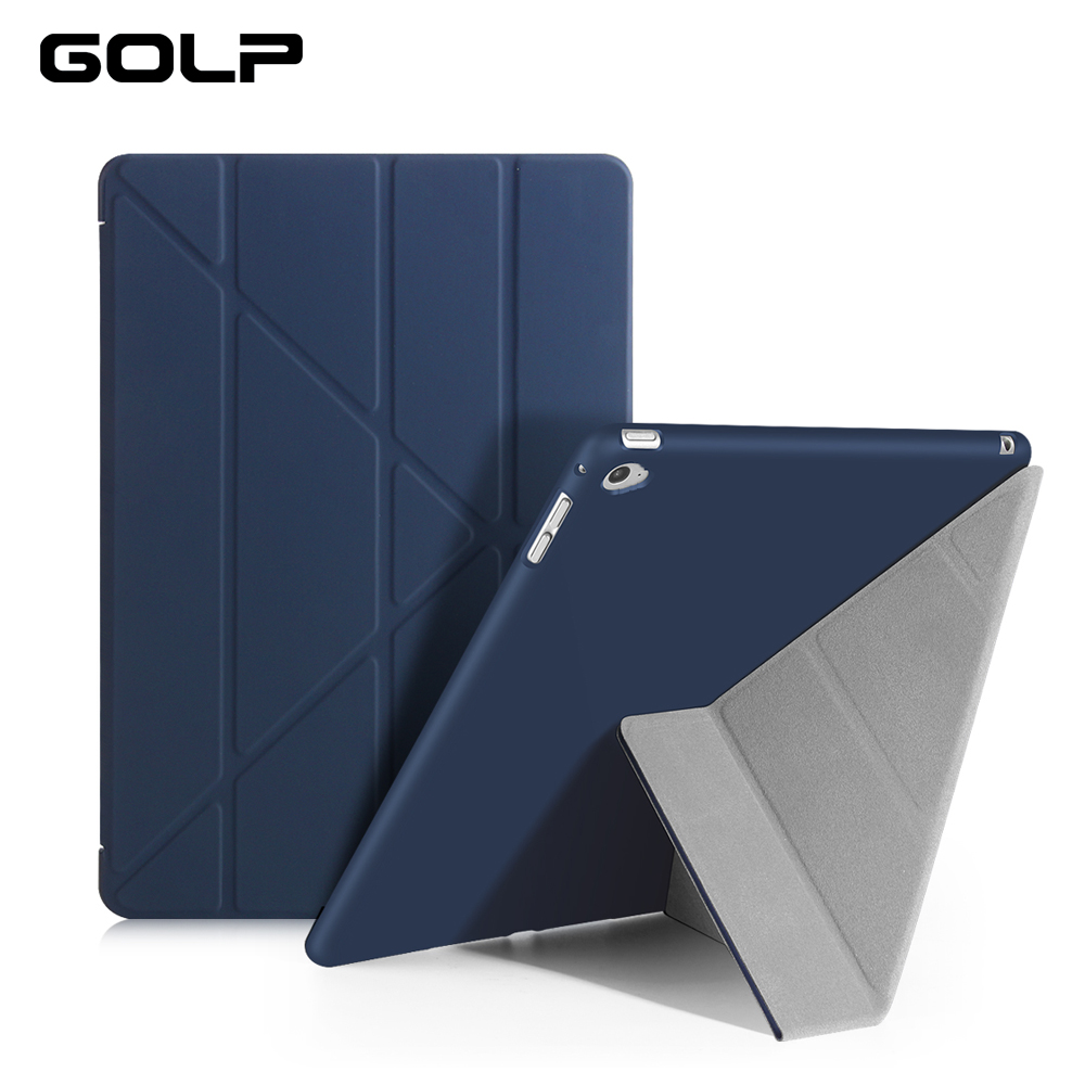 For iPad Air 2 Case , GOLP Ultra Slim PU leather Cover For ipad Air 2 Air 1 with Transparent PC Back Case for iPad 6 Flip Stand