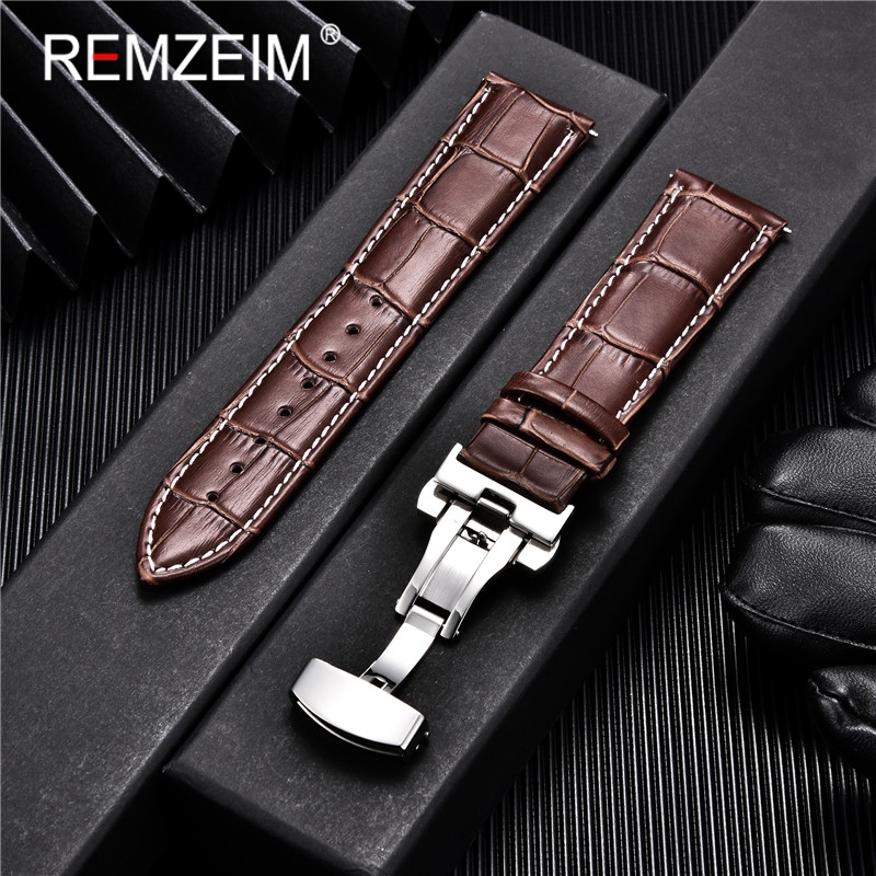 Pulseiras de couro de bezerro genuíno negócios substituir pulseira de relógio 18mm 20mm 22mm 24mm com fivela borboleta pulseira de relógio de pulso: Violeta luz de Nevoeiro / 24 milímetros