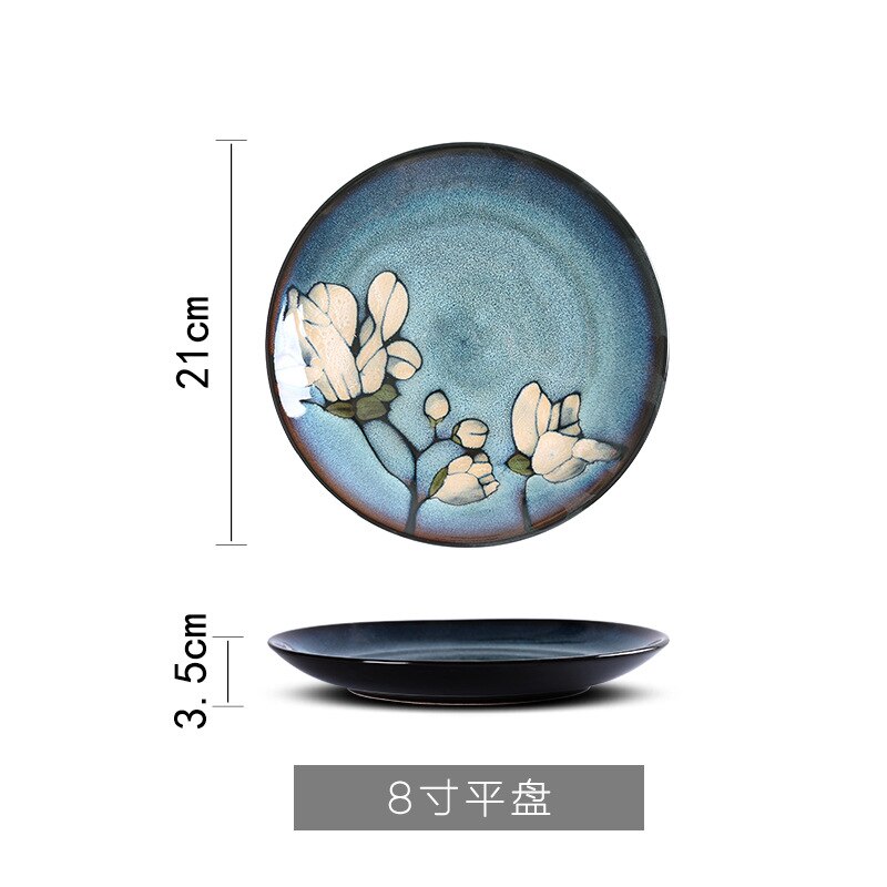 Lingao japansk håndmalt porselen magnolia servisesett husholdnings rund tallerken risbolle fiskebolle stor suppebolle: 8 tommer - c