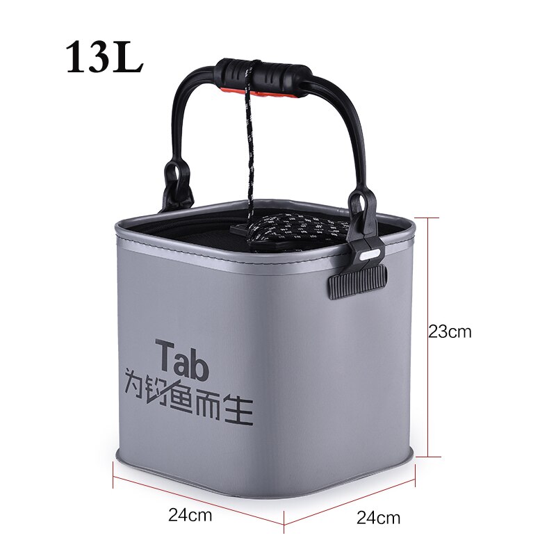 Verdicken EVA Außen Klapp 5L Angeln Eimer Live Fisch Box Auto Waschen Badezimmer Küche Eimer Angeln Köder Eimer Tackle Werkzeuge: 13L Grey and rope