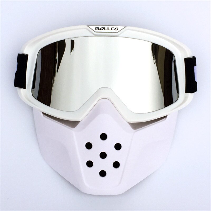 Lunettes de moto rétro anti-poussière Anti-UV, masque de Motocross, filtre de respiration modulaire détachable, masque pour casque ouvert: BOF-40-White-Silver
