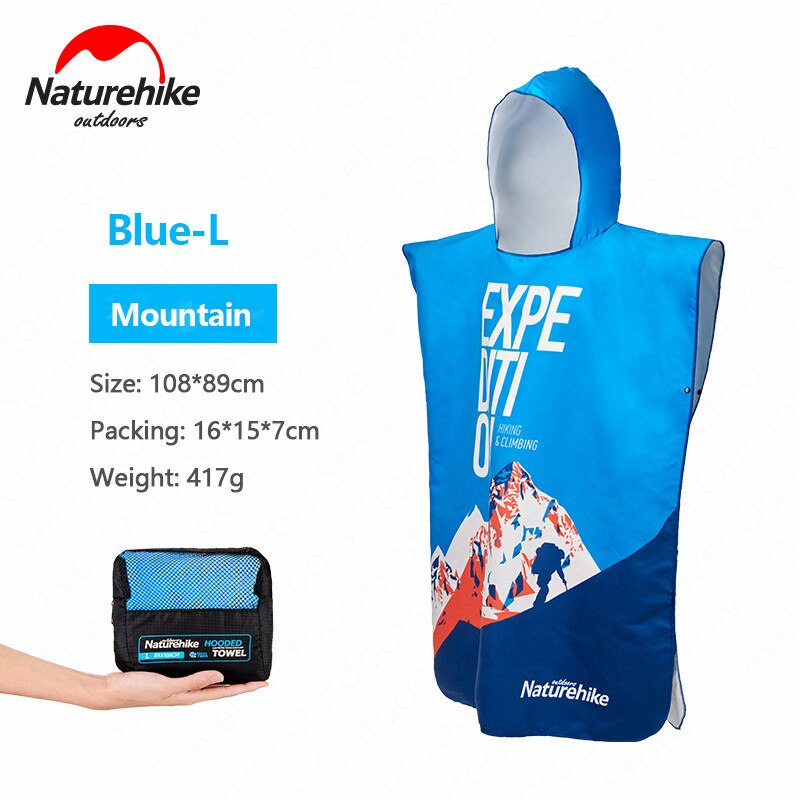 Naturehike Swimming Towel Unisex Sunscreen Quick-drying Microfiber Moisture Beach Towel Ultralight Travel Poncho Cloak Surf: Blue-L