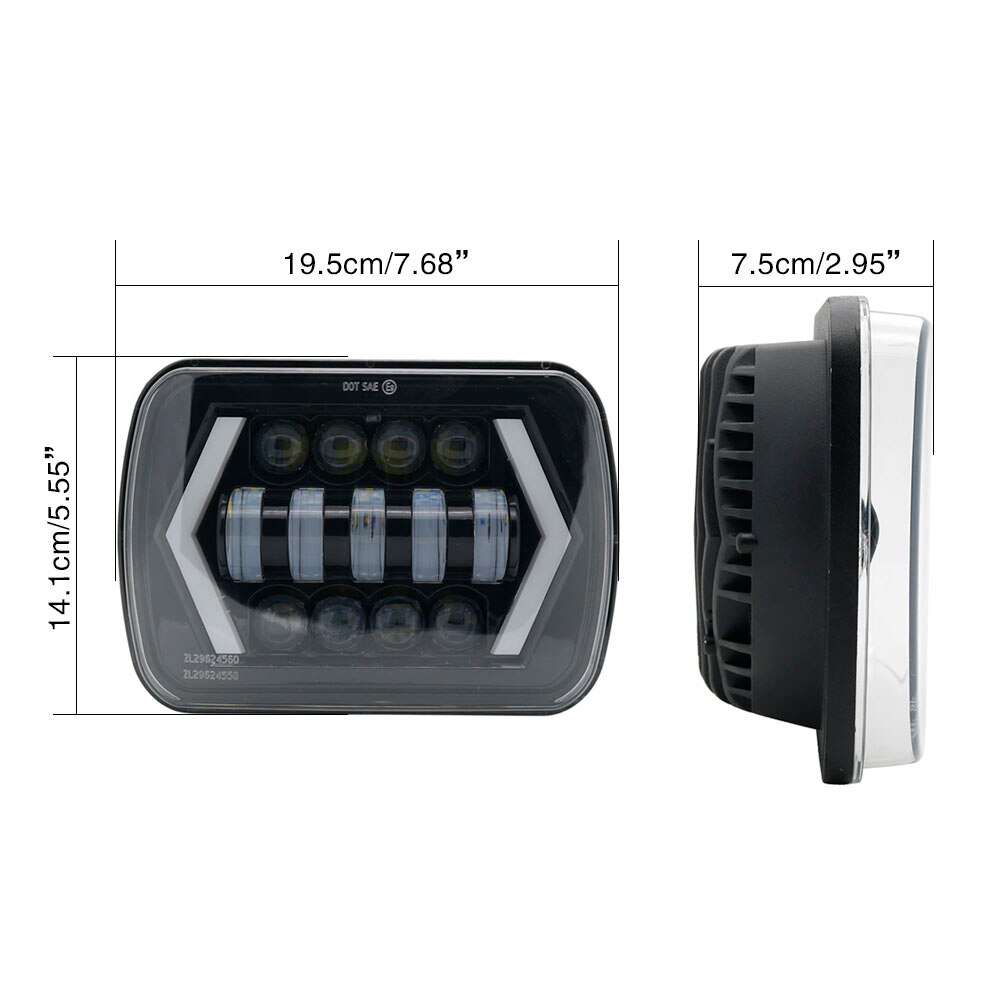 Flèches style 5x7 pouces Headligh 7x6 "pouces Halo LED phares, carré LED phare avec flèche ange yeux DRL tournant remplace
