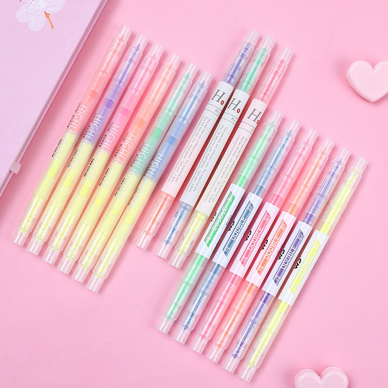 3/6 teile/satz Doppel Kopf Fluoreszierende Marker Stift Nachfüllbar Pastell Zeichnung Stift Für Studenten Schule Schreibwaren Büro Liefert