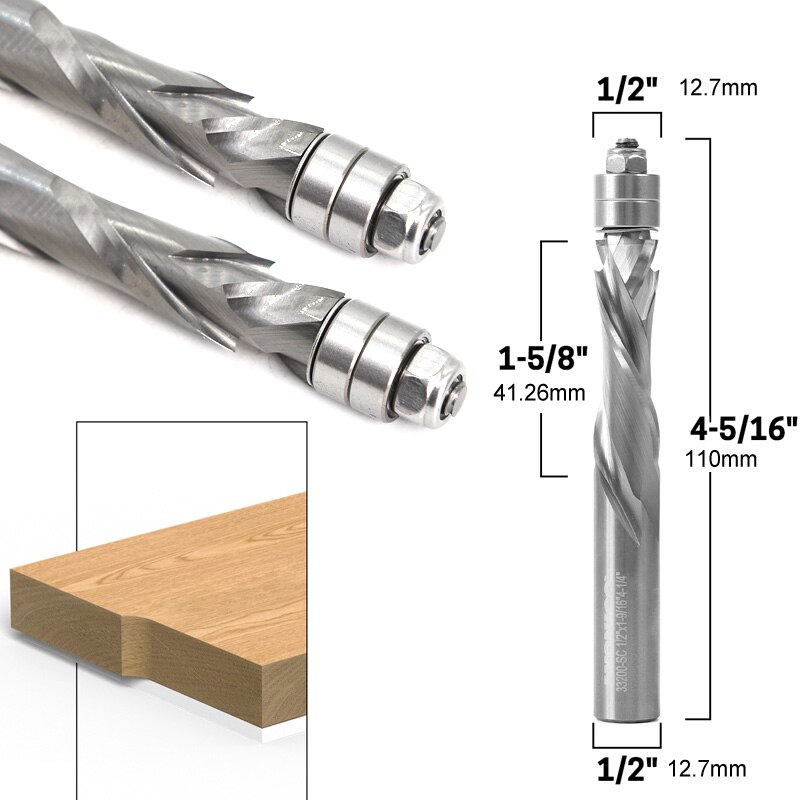 Compressie Flush Trim Vhm Spiral Router Bit Twee Fluit-1/4 "Shank 1/2" Schacht