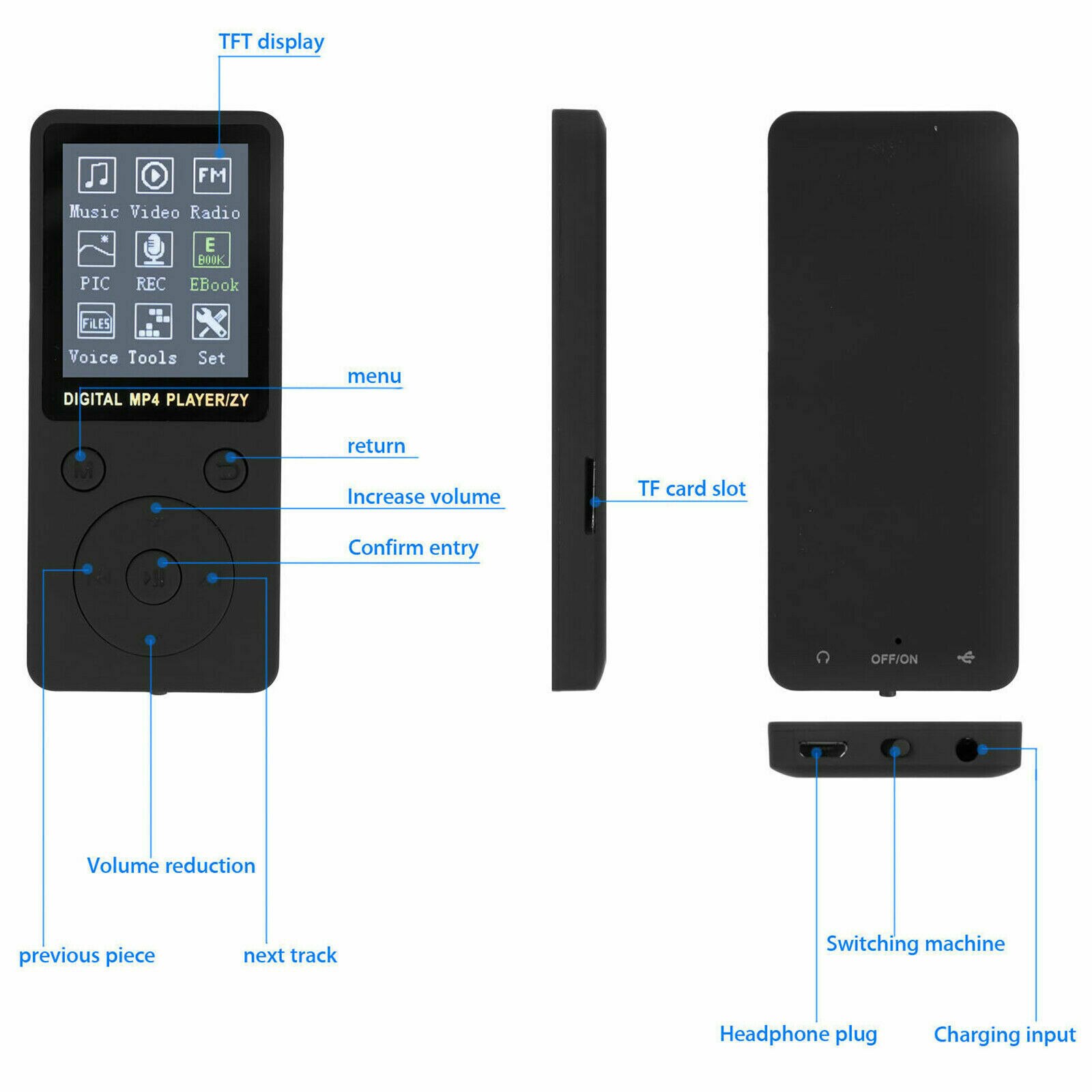 Portátil 32GB LCD reproductor MP3 MP4 Media FM Radio grabadora HIFI deporte música altavoz
