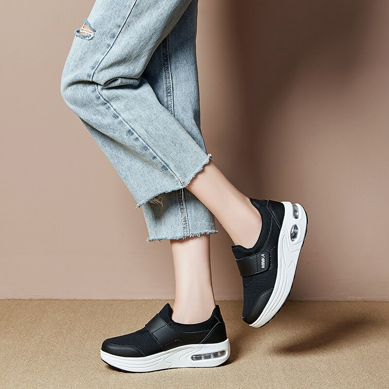 Comfortable Wedge Sneaker Slimming Toning Shoes Thick Bottom Increase Minika Women Fitness Shoes Travel Air Swing Shoes Walking: Black / 6.5