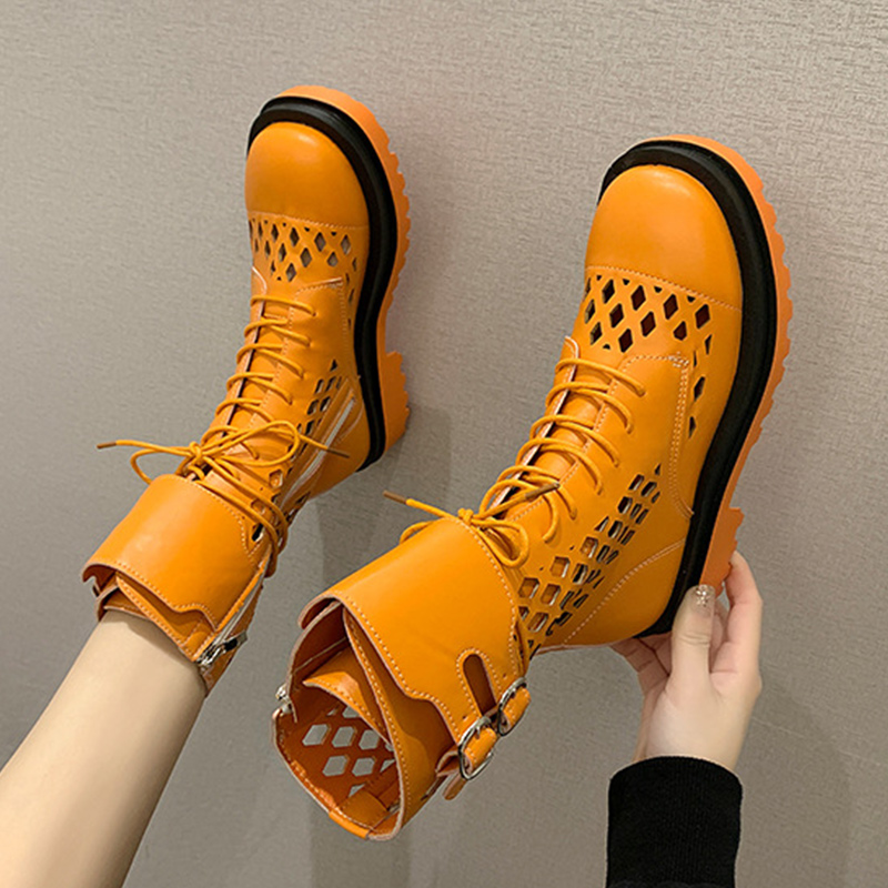 Dames kniehoge laarzen dames veterschoenen dames rits gesp ronde neus uitgehold ademende dames coole schoenen