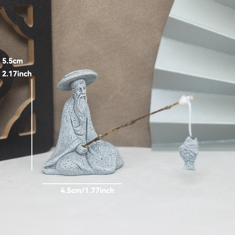 Figurita de piedras de arena de ajedrez, juego de pescador antiguo en miniatura, adornos para acuario, bonsái de jardín de hadas, decoración de habitación de paisaje de rocalla: plum
