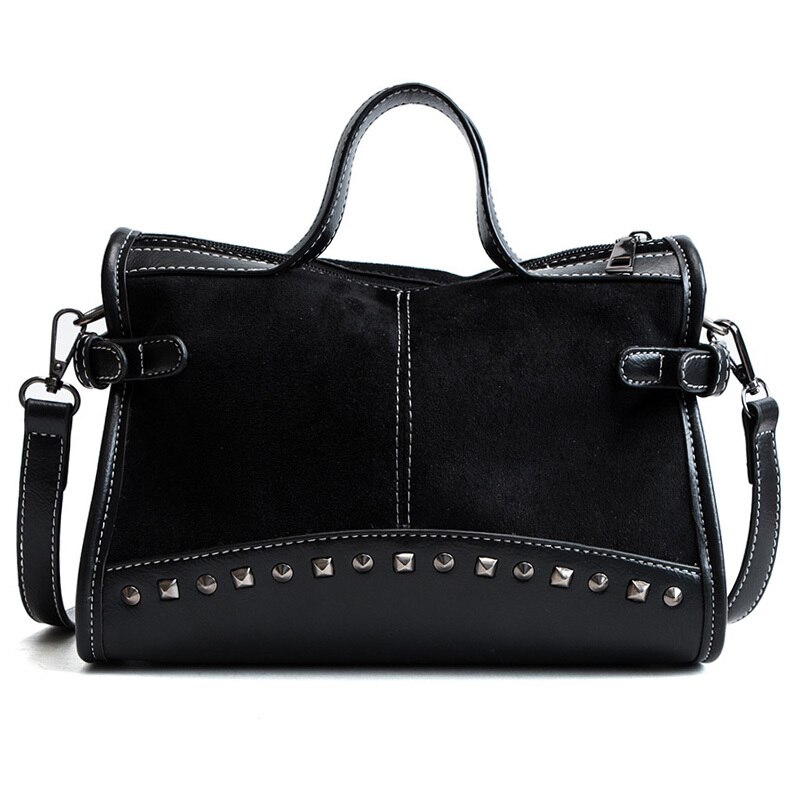 Leopardo bolsas bolso mujer fregar bolsa de hombro remache de bandolera con de varias telas nueva cremallera de alta capacidad de bolso: black