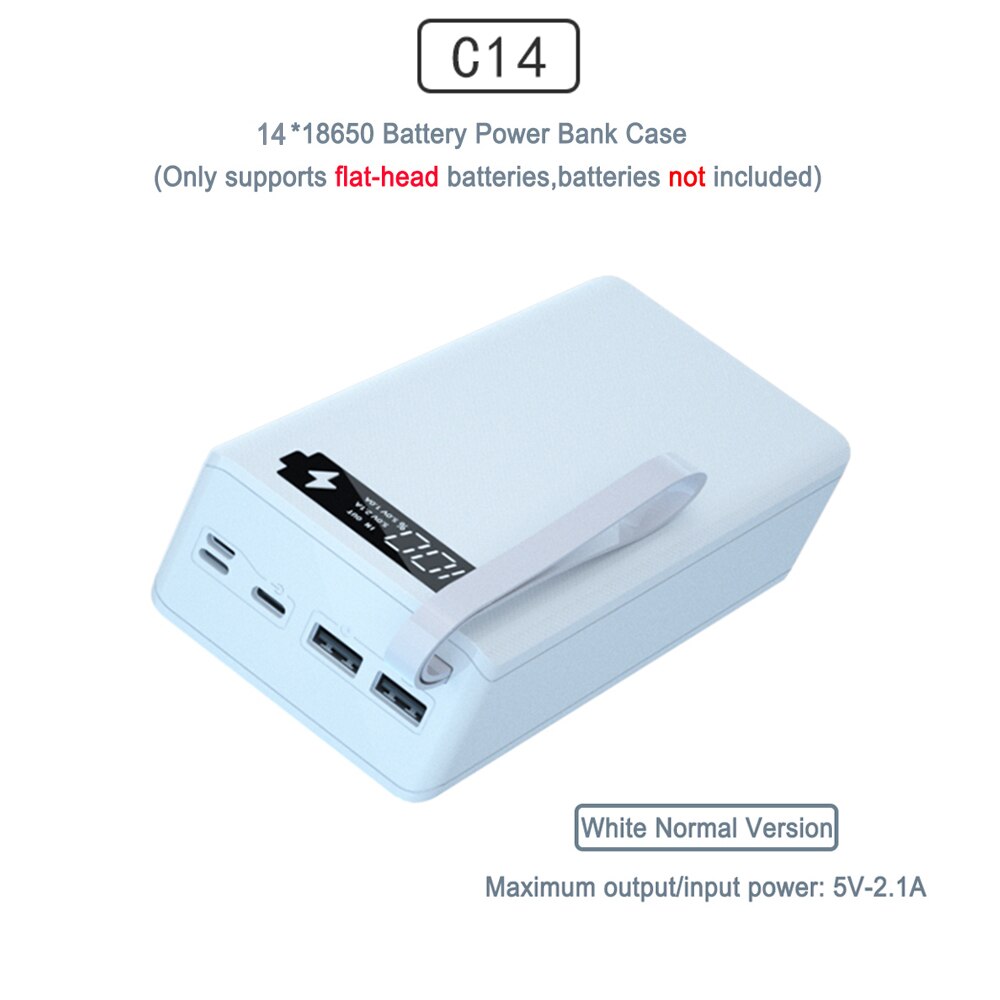 DIY Powerbank Case - 14x18650 Batterij - Afneembaar LCD - USB & Draadloos Laden: Normaal Wit