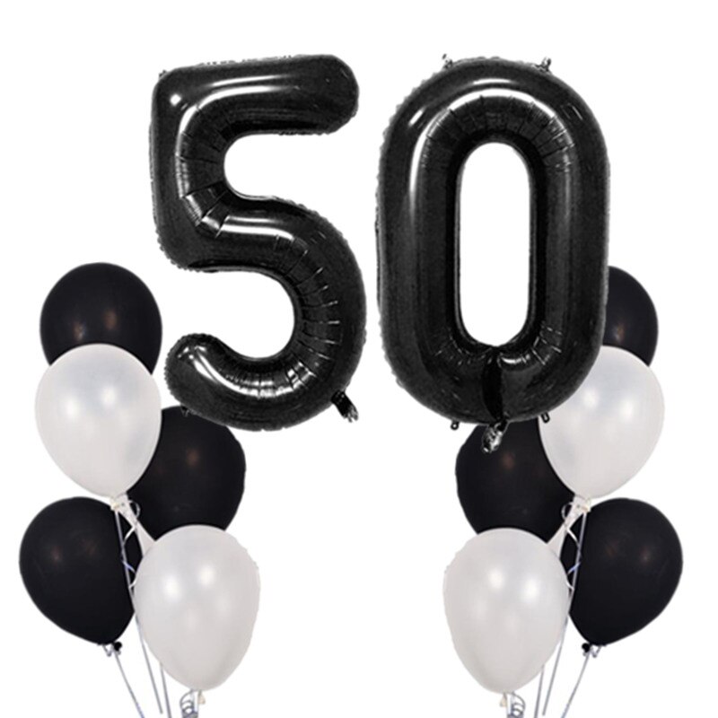 12pcs/lot 40inch Black Number 30 Digit Balloons Foil Helium Balloon 30th Years Old Birthday Party Inflatable 10" Latex Globos: 50