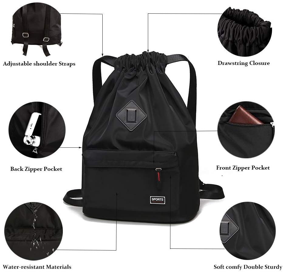 Wanfulda vanntett løpesnor sportsbag lett sekk ryggsekk til menn og kvinner