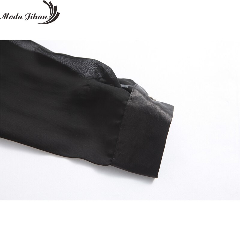 Moda Jihan Vrouwen Blouses Wit Zwart Lange mouw Chiffon Splice Satijn Office Tops Slanke Stijl V-hals Vrouwelijke