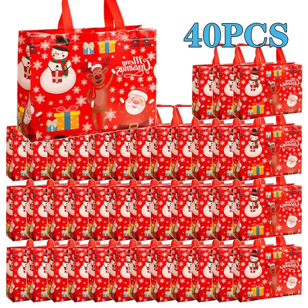 10-60PCS Christmas Tote Bag Santa Elk Snowflake Bags Non-woven Waterproof Printed Bags Thickened Decor Supplies: XL / DARK GRAY
