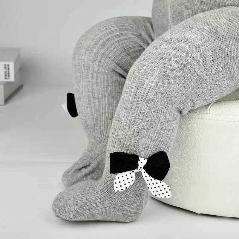 Kid Kinderen Baby Meisjes Solid Panty Knoop Boog Katoen Zachte Baby Peuter Panty Herfst Winter Leggings Sokken 1-4Y: GRAY / 24M