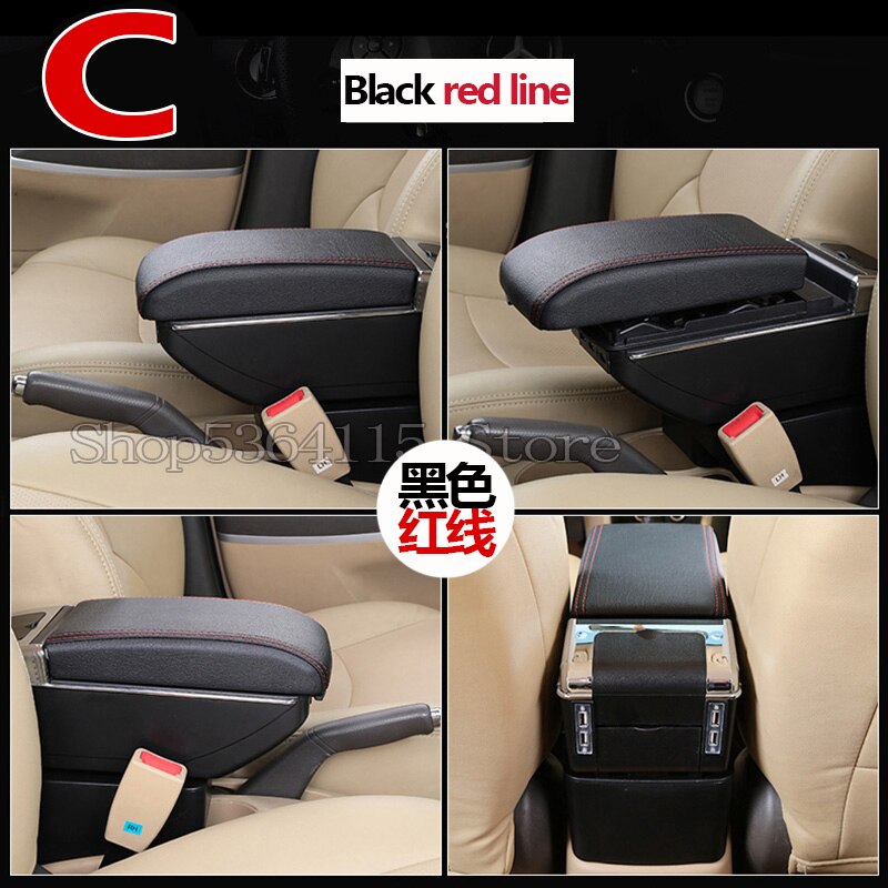 Para peugeot 207 caja de apoyabrazos carga USB aumentar doble capa almacenamiento central contenido taza soporte Cenicero Accesorios: C  black. Red line