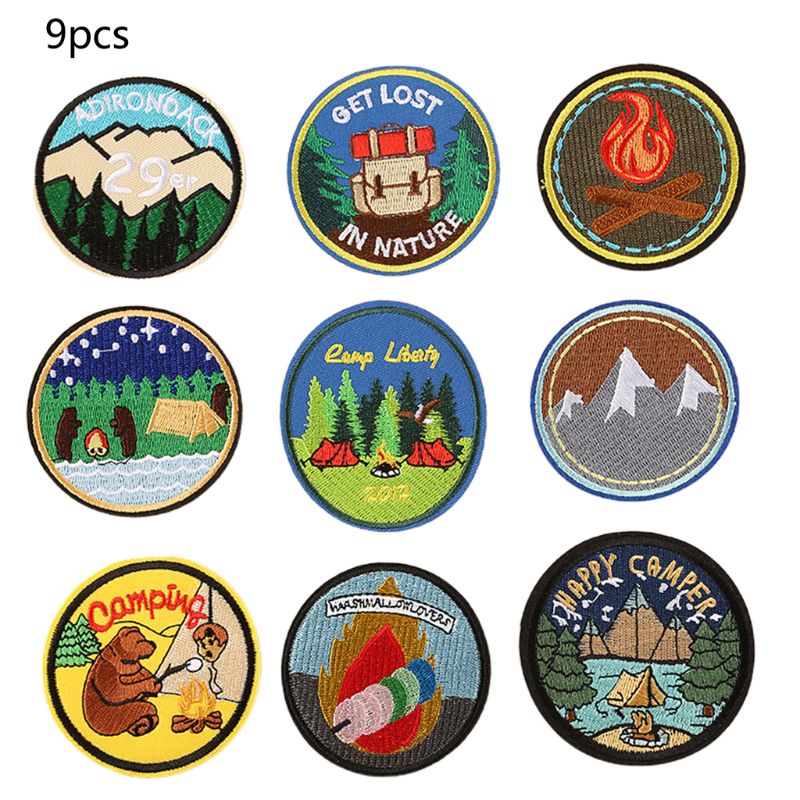9Pcs Ronde Naaien Patch Landschap Outdoor Dier Badge Diy Geborduurde Applicaties