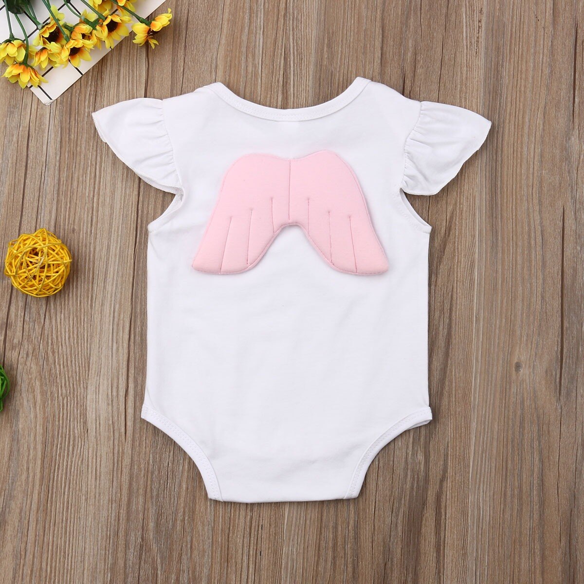 Mooie Vleugels Baby Romper Korte Mouwen Effen Baby Bodysuit Voor Baby Meisje En Jongen: White / 9m