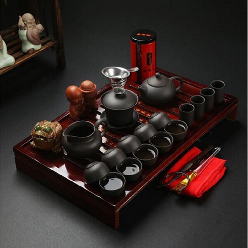 Chinese Kung Fu Thee Set Drinkware Paars Klei keramische Binglie drie opties omvatten Thee pot Cup Terrine Zetgroep TeaTray: Paars