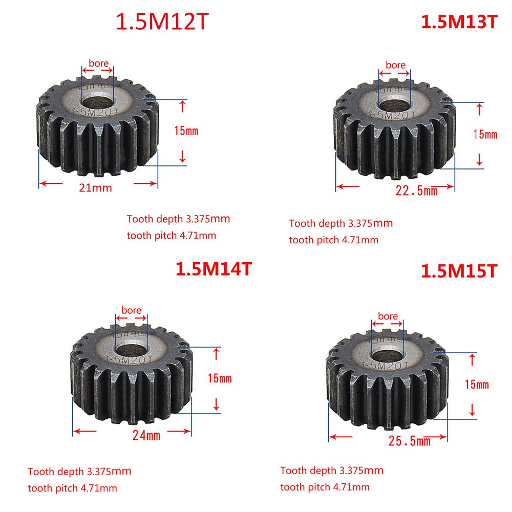 1 stk 45#  cylindrisk stålgir 1.5 mod 12t-27t metall mod 1.5 pinjonggir 12-27 tann moter gear