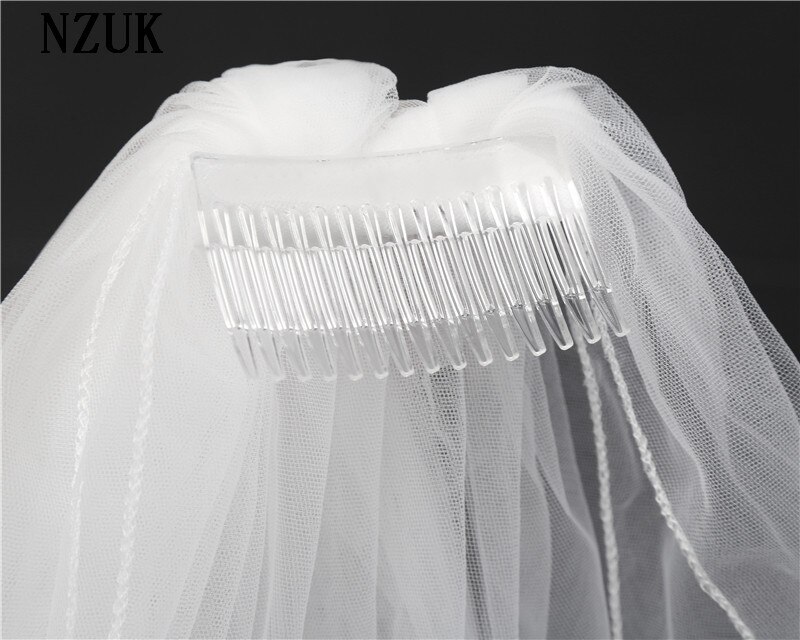 NZUK-velos de novia cortos con borde de lápiz, longitud del codo, tul suave de dos capas, nuevas imágenes reales, al por mayor precio de fábrica, velo barato