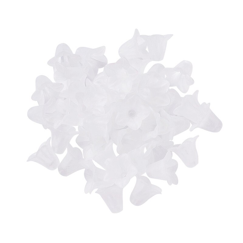 50pcs Transparent Acrylic Flower Beads Spacer Bead Cap Frosted for Jewelry Making DIY Bracelet Necklace Supplies 16x12mm: White