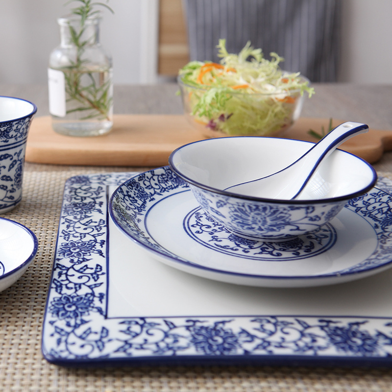 Chinesische Restaurant Geschirr Blau Und Weiß Kombination Hause Schüssel Erzähler Löffel Tasse Suppe Schüssel Geschmack Erzähler Essstäbchen Halfter