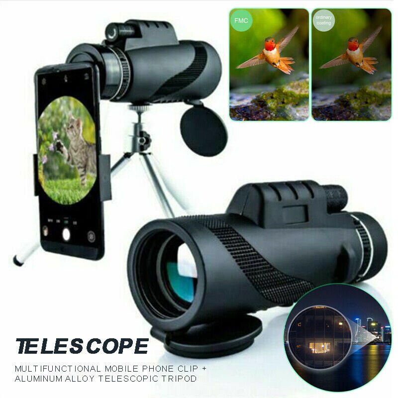 80x100 HD Monocular Telescope - Zoom Lens with Tripod & Phone Clip - Night Vision for Camping