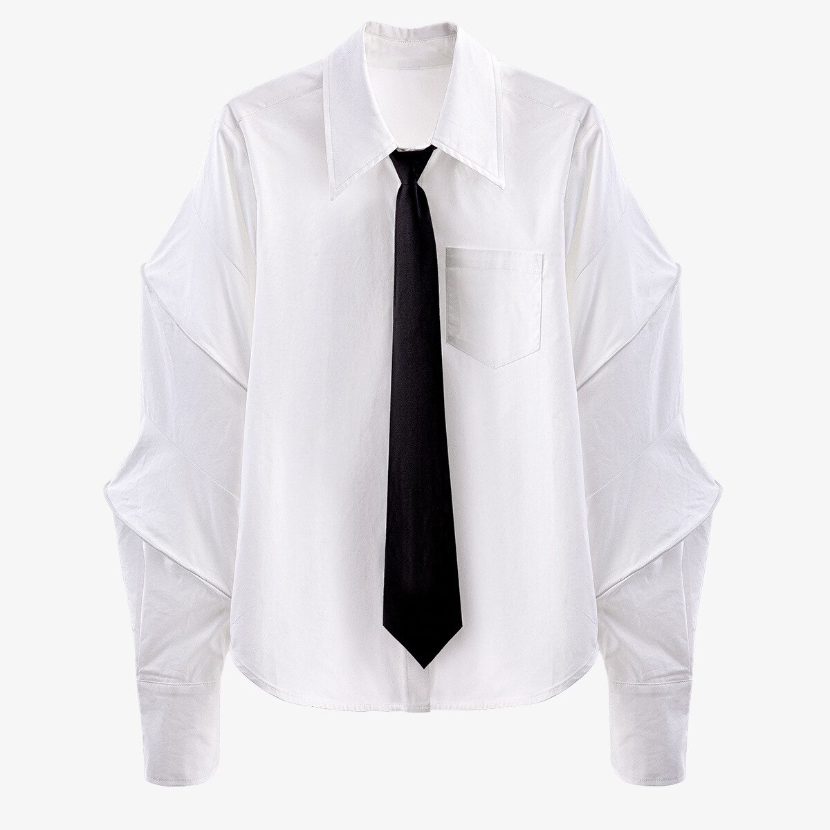 Superaen Solid Gelaagde Volledige Borst Pocket Ban Temperament Black Tie Shirt Vrouwen Blouse
