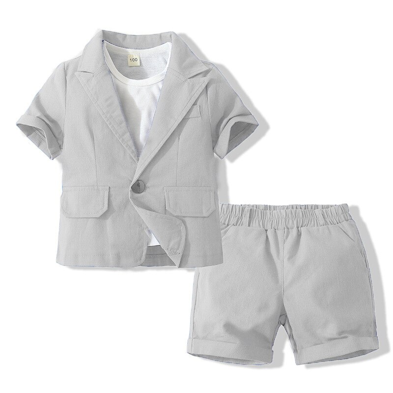 Kinderen Katoenen Kleding Voor 3 4 5 6 7 Jaar 4 Kleuren Korte Mouwen Jas Wit Vest En Shorts 3 stuks Zomer Outfit Mode Dagelijks Pak: Grey Set / 3T
