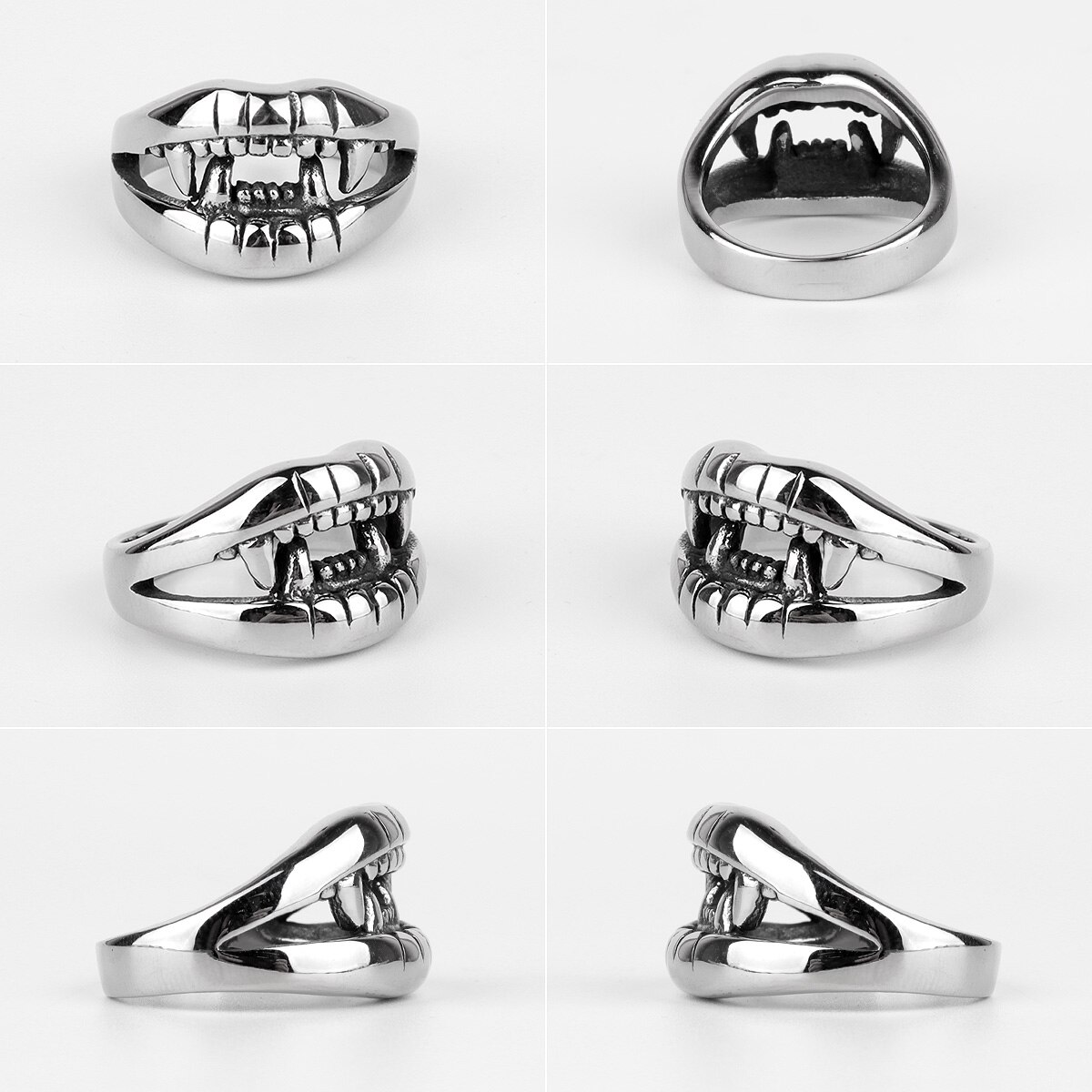 Anillos de acero inoxidable con dientes de boca de diablo para hombre, joyería Punk Rock con personalidad para motorista, novio, ,