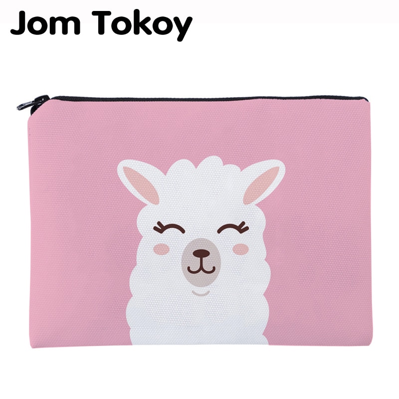 Jom Tokoy Afdrukken Roze Alpaca Benodigdheden Voor Reizen Organisator Make-Up Tas Vrouwen Vierkante Cosmetische Tas Met Rits