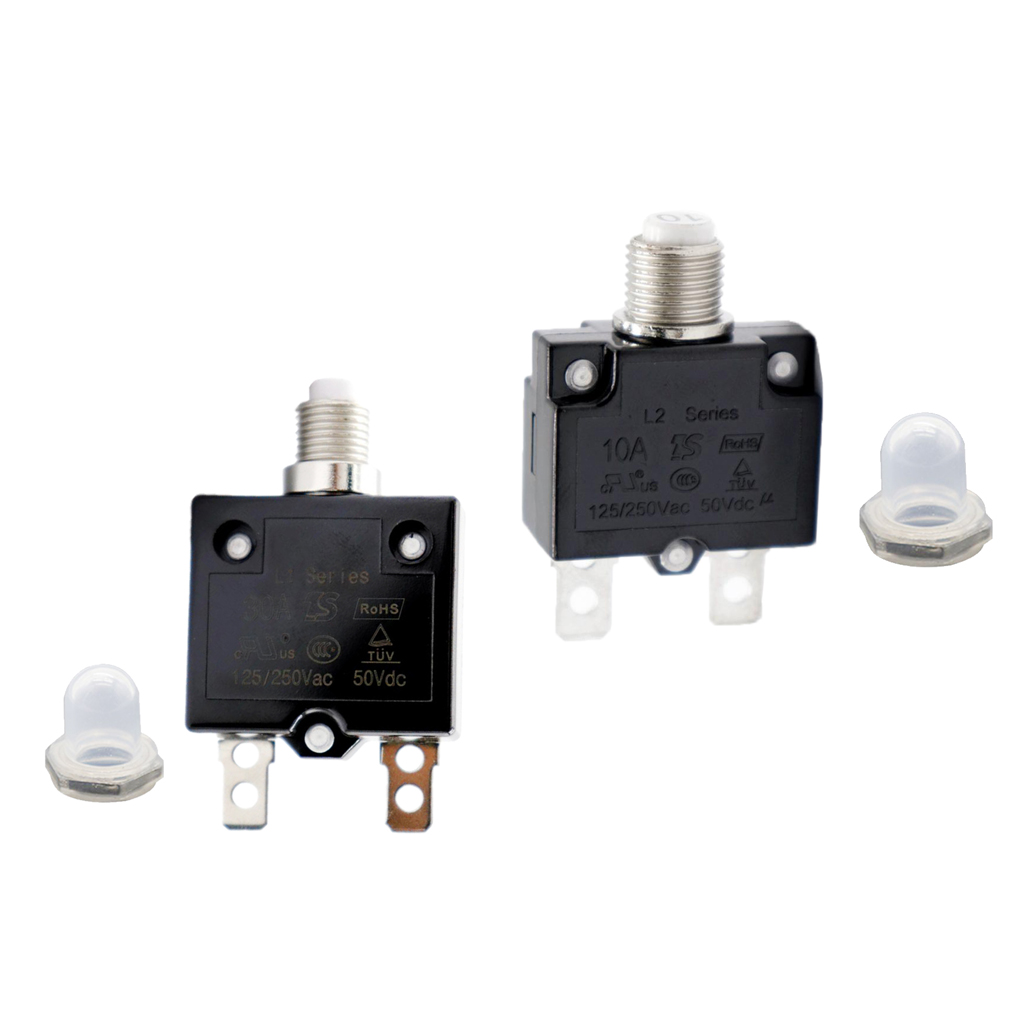 2X 30A/10A Circuit Breaker Overload Protector Switch + Clear Waterproof Cap