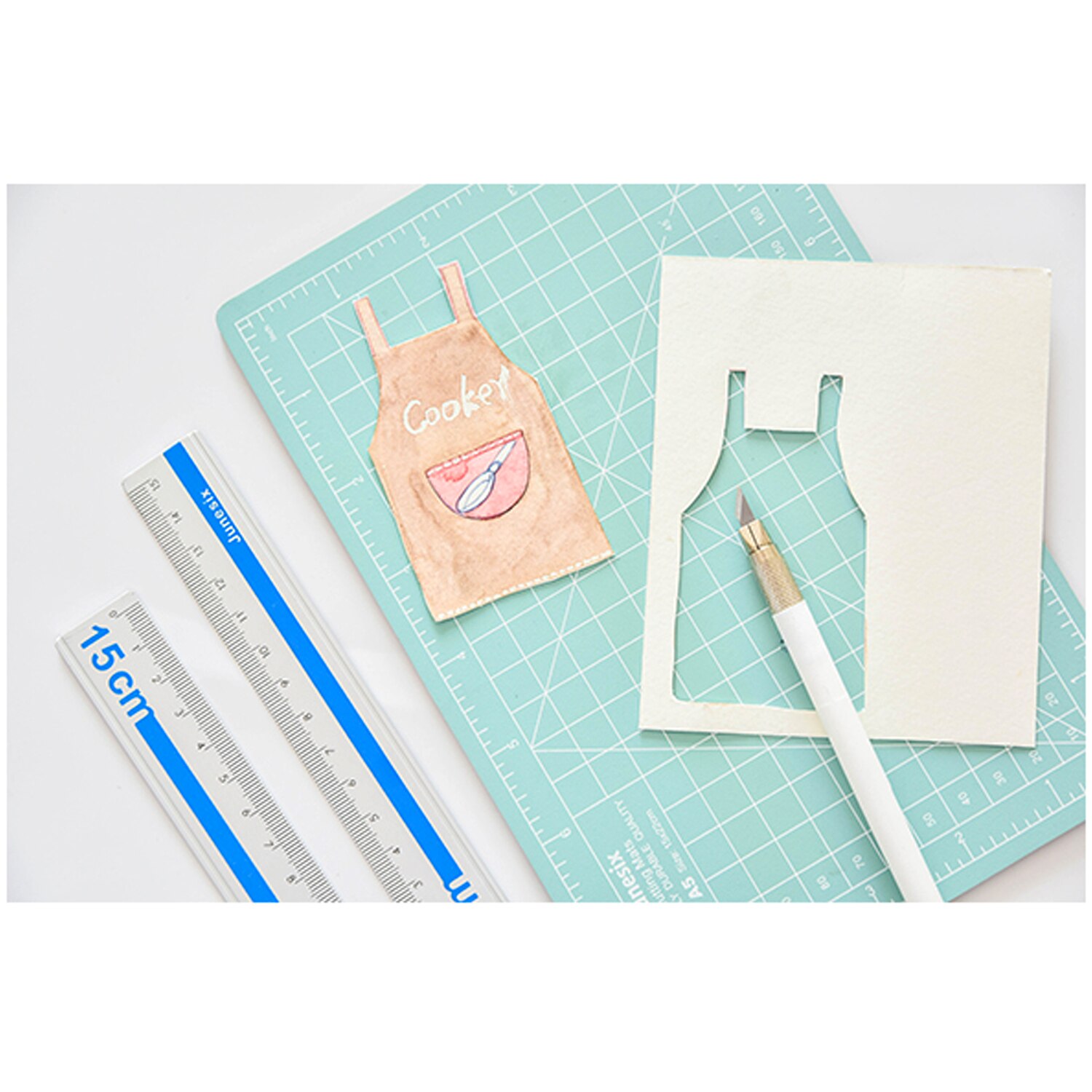 Juego de tapete de corte A5, placa de corte autocurativa artesanal, placa de grabado con regla de corte, 12 cuchillas de repuesto para manualidades DIY