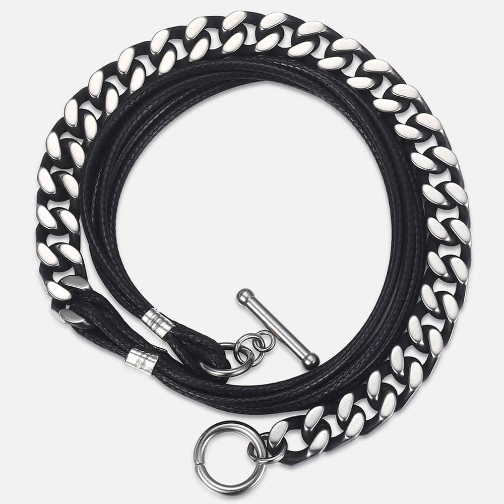 Mannen Zwart Lederen Armband Rvs Curb Cubaanse Link Chain Armband Mannelijke Mode-sieraden DLB66