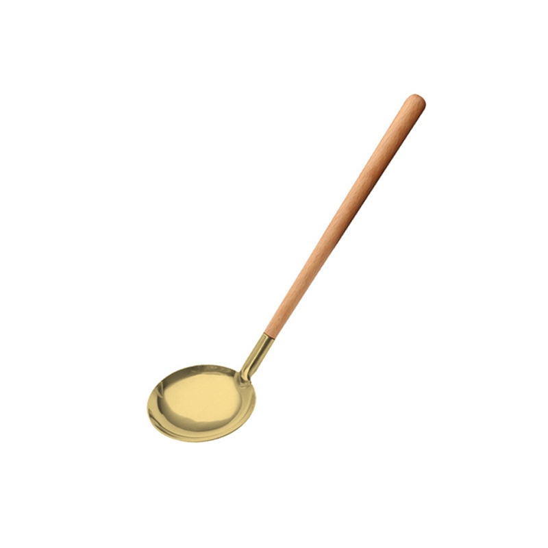 Stainless Steel Soup Spoon Japanese Style Wooden Handle Colander Pot Drain Spoon Kitchen Cooking Spoon Kitchen Supplies: J1