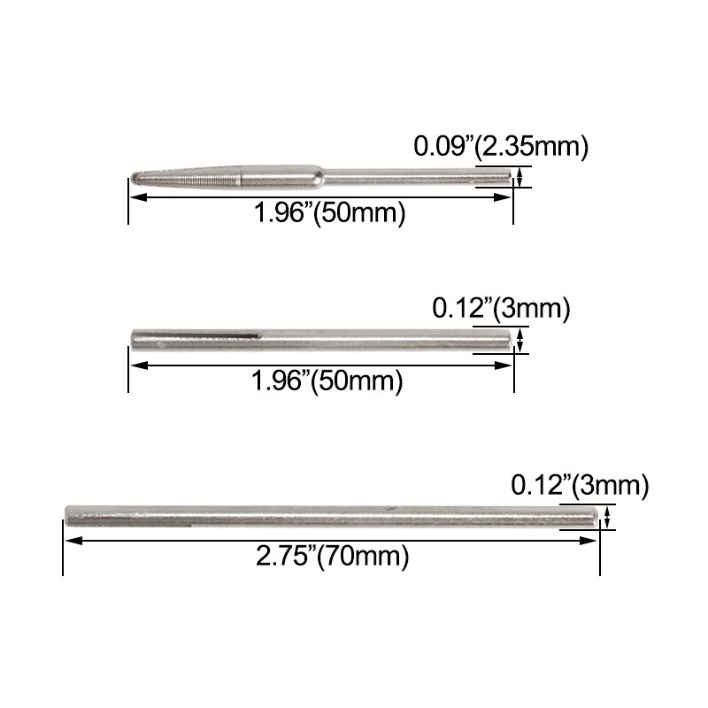 10 st 2.35/3mm skaft 50mm/70mm sandpappersklämma delade dornar långa sliphållare klämstång för roterande verktyg