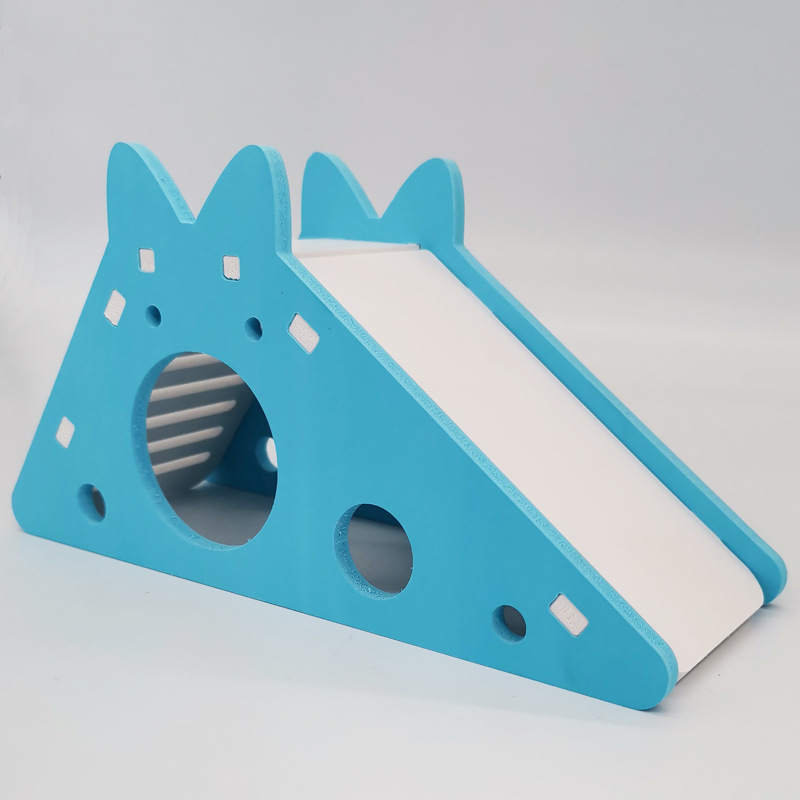 Tobogán de hámster ensamblado, juguete de conejillo de indias, oso dorado, casa de hámster colorida de madera, jaula para mascotas pequeñas, accesorios para hámster: Blue 2