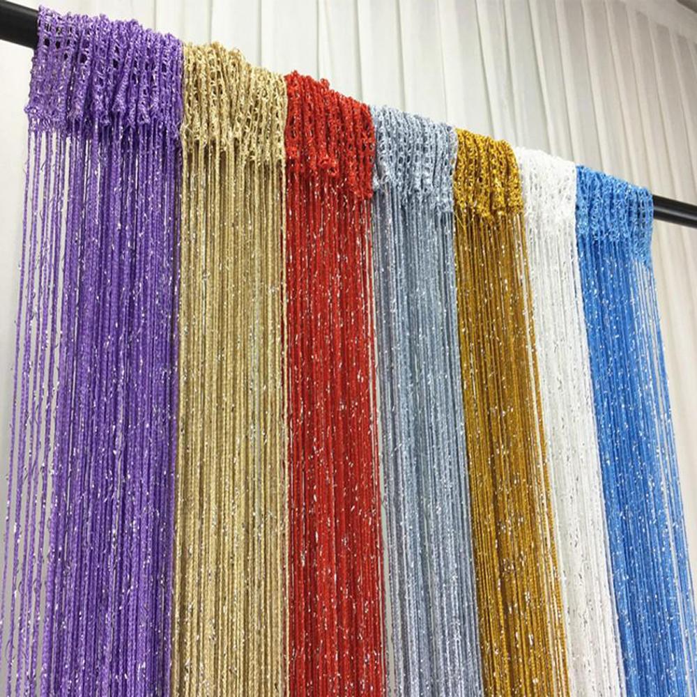 Decorative Silver Silk Curtain Shiny Tassel Window Glass Panel Room Partition Board Fly Screen Door Suspension