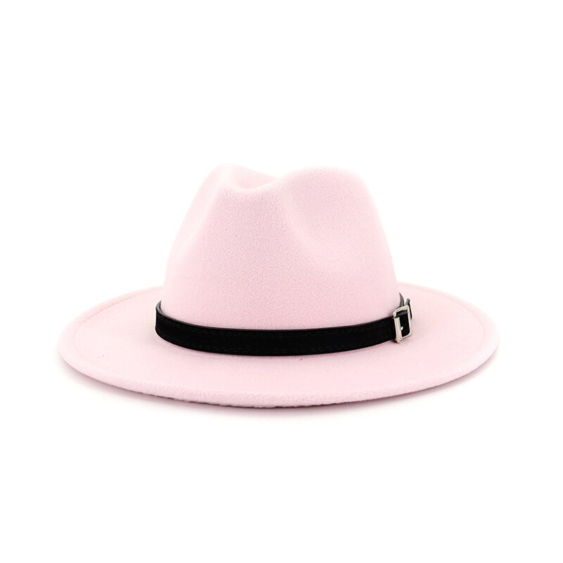 FS White Fedora Hat For Women Felt Hat With Belt Buckle Vintage Wool Wide Brim Jazz Cap Men Panama Hat 17 Colors