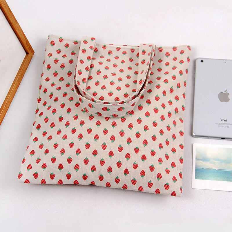 YILE 2 layer Cotton Linen Eco Reusable Shopping Tote Carrying Bag Strawberry L259