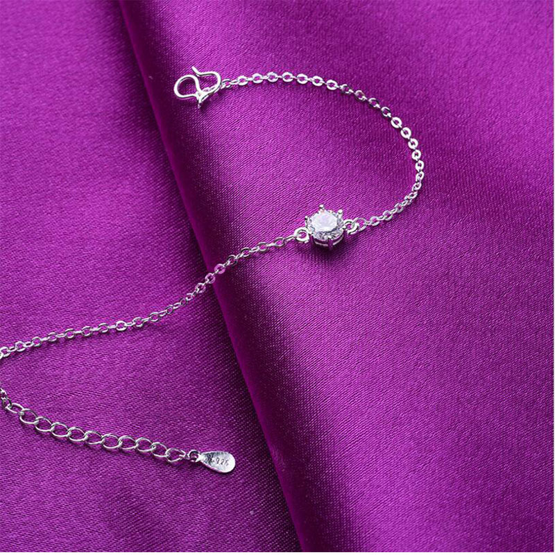 Anenjery Eenvoudige Zilveren Kleur Enkelbandje Armband Voor Vrouwen Super Glanzend Zirkoon Chian Armband Sieraden S-B133