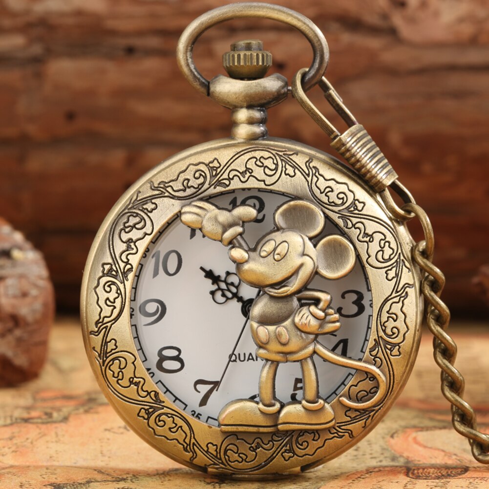 Bronze Pocket Watch Hollow Engraving Lotus Pond Carp Swimming Pendant Necklace Quartz Pocket Watch for Men Relógio De Bolso: P4694C thick chain