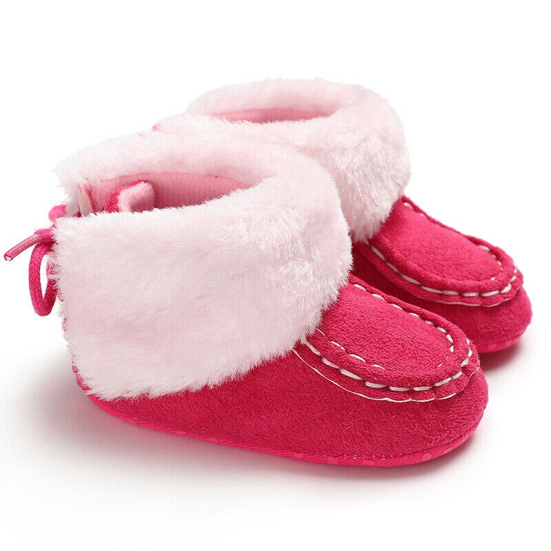 Winter Pluche Dikke Boot Warm Kid Baby Meisje Sneeuw Boot Strik Schoenen Zachte Katoenen Zool Prewalker Crib Kinderen pluche Laarzen: Rood / 0-6 months