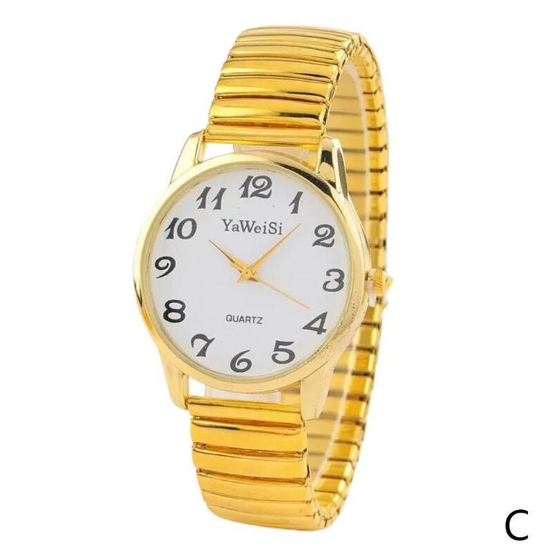 Luksus guld sølv elastisk rem kvarts ure til kvinder mænd afslappet enkle par armbåndsure ur: Mænd 2