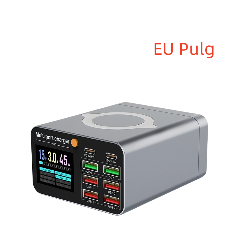 Cargador multipuerto con pantalla a color de 80 W: carga inalámbrica simultánea para teléfonos inteligentes/portátiles/tabletas