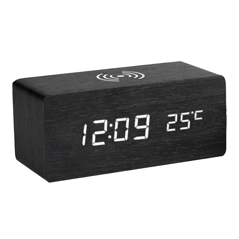 AP68-Alarm Clock with for Qi Wireless Charging Pad for iPhone Sound Control: Black